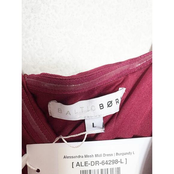 NWT Baltic Born Alessandra Mesh Midi Dress Size Large Burgundy Ruched Wedding - Picture 6 of 14